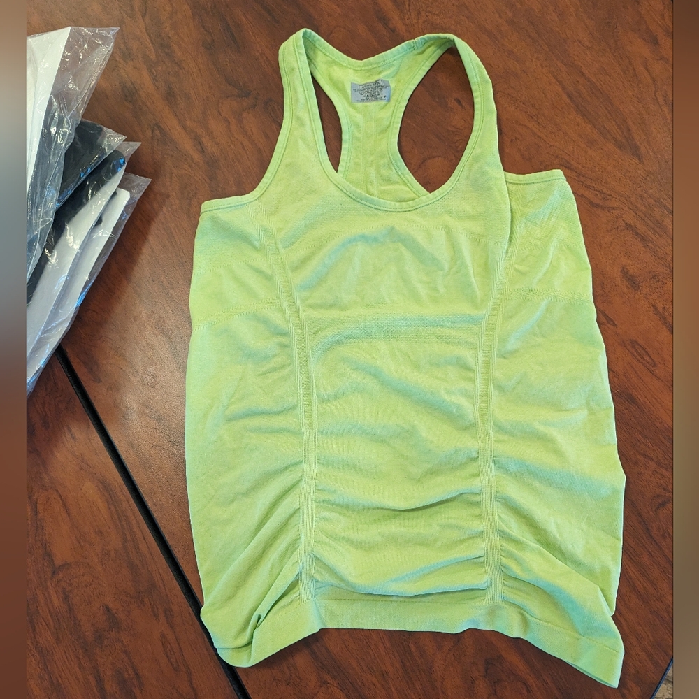 Athleta Fastest Track Racer Back Tank Neon Yellow Green Medium